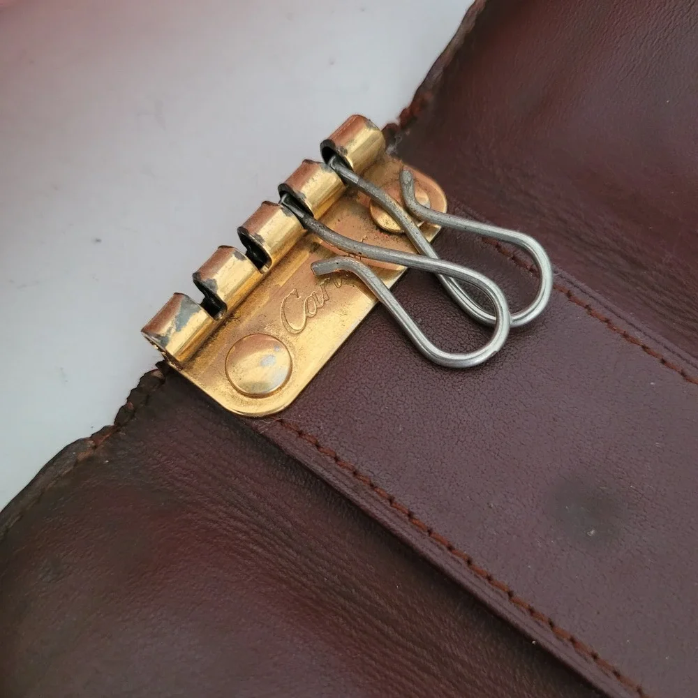 Cartier Vintage Burgundy Leather Key Holder Case Must de Cartier Gold Hardware
